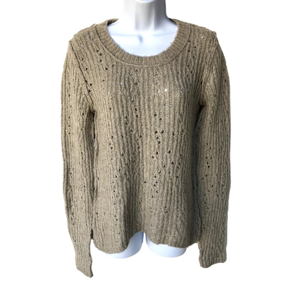 Free People Loose Knit Fuzzy Sweater with Hi-Low Hem and Exposed Seams size M